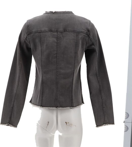 LOGO Lori Goldstein Denim Jacket Frayed Edges Grey Wash A397995D - Picture 5 of 8